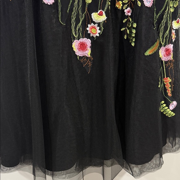 Teri Jon Black Dress with Colorful Floral Embroidery - Picture 4 of 11